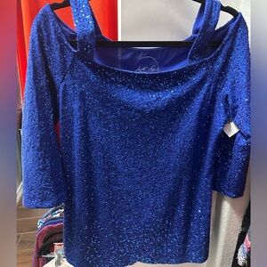 INC Royal Blue Sequin Glitter Blouse Top Shirt Holiday Blouse, L(12)
